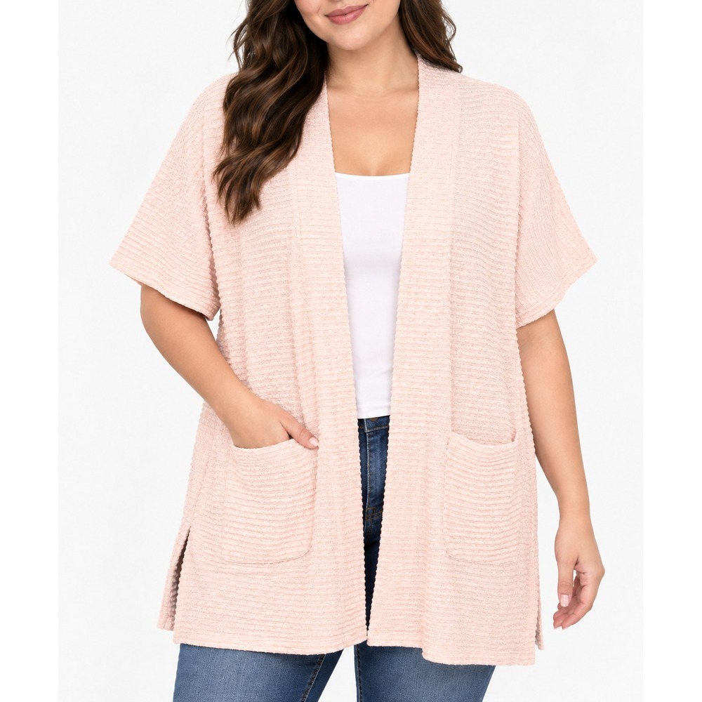 Lane Bryant Cardigan Sweater Womens 22 Pink Open Front Short Sleeve Duster Knit